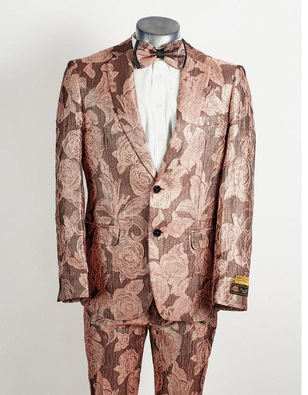 Mens 2 Button Dusty Rose & Pink Floral Paisley Prom & Wedding Tuxedo - AlbertoNardoniStore