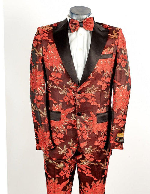 Mens 2 Button Red & Gold Floral Paisley Tuxedo - AlbertoNardoniStore