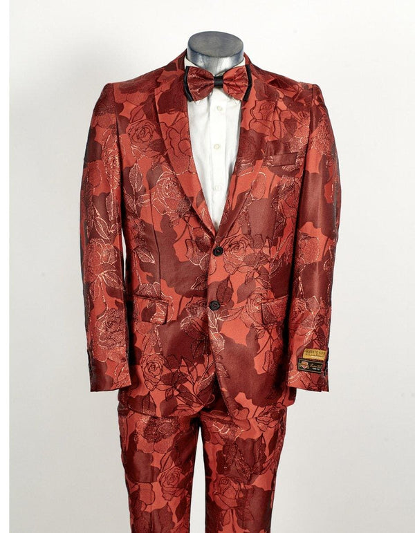 Mens 2 Button Red Floral Paisley Prom & Wedding Tuxedo - AlbertoNardoniStore