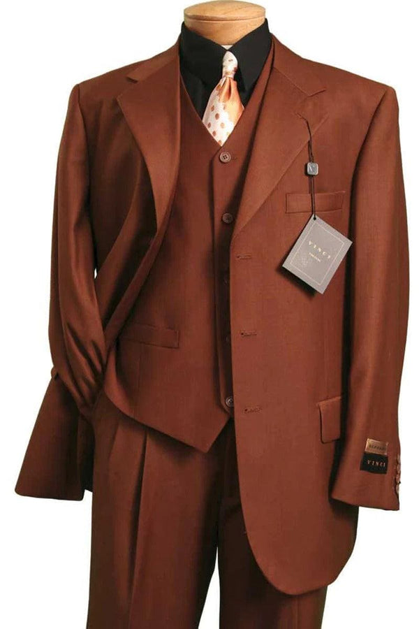 Mens 2 Button Vested Basic Wool Feel Suit in Cognac - AlbertoNardoniStore