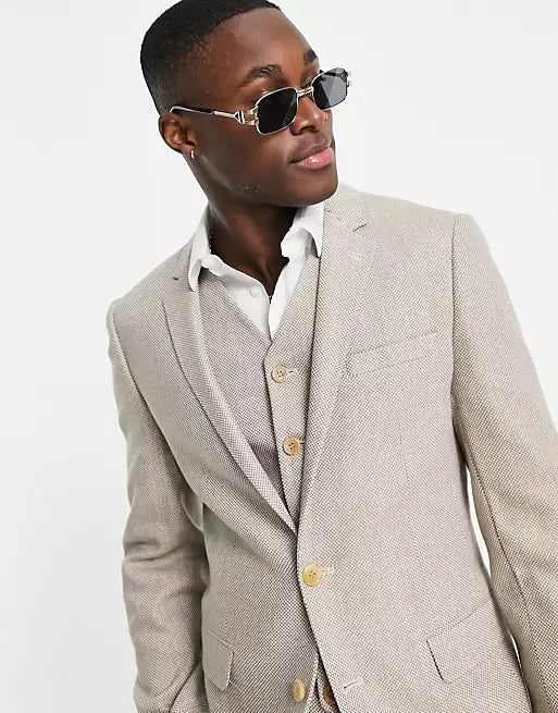 Mens Beige Tweed Suit - AlbertoNardoniStore