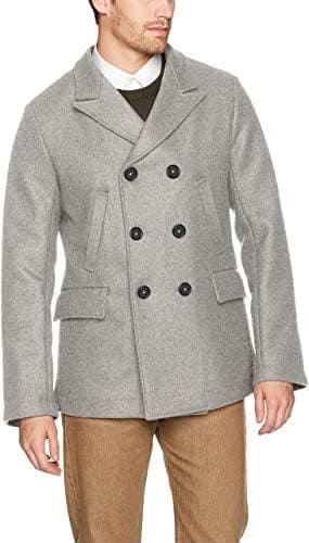 Billy Reid Men's Wool Double Breasted Bond Peacoat with Leather Details - Grey - AlbertoNardoniStore