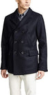 Billy Reid Men's Wool Double Breasted Bond Peacoat with Leather Details - Navy - AlbertoNardoniStore