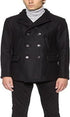 Billy Reid Men's Wool Double Breasted Bond Peacoat with Leather Details - Black - AlbertoNardoniStore