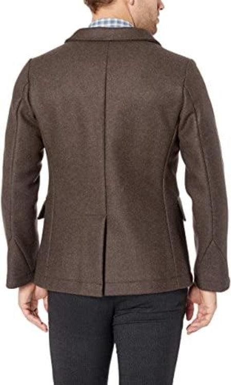 Billy Reid Men's Wool Double Breasted Bond Peacoat with Leather Details - Brown - AlbertoNardoniStore