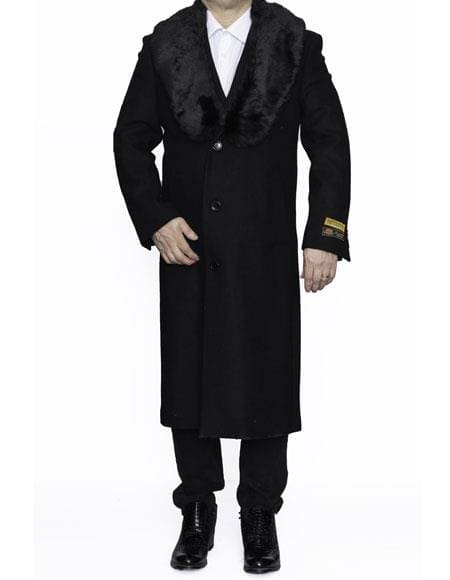 Mens Black Overcoat With Fur Collar For Sale - AlbertoNardoniStore