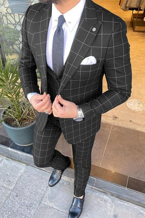 Mens Black Plaid Suit - AlbertoNardoniStore