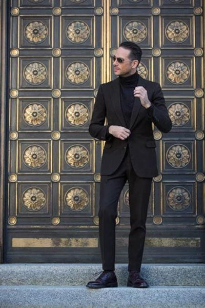 Mens Turtleneck Suit Black Including Sweater Suit | Alberto Nardoni