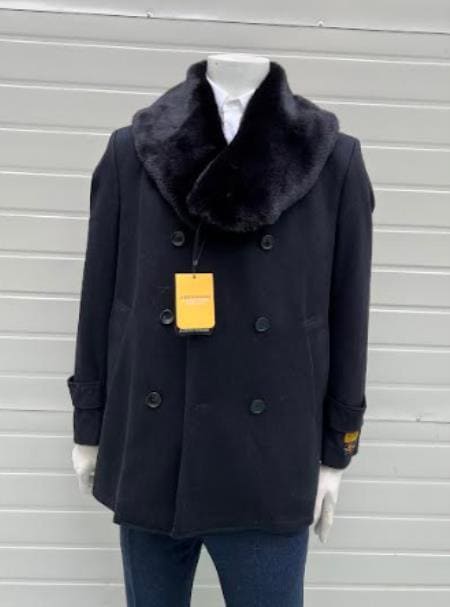 Mens Black Wool Peacoat - AlbertoNardoniStore