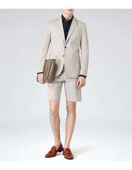 Mens Blazer With Shorts - Beige Suit - AlbertoNardoniStore