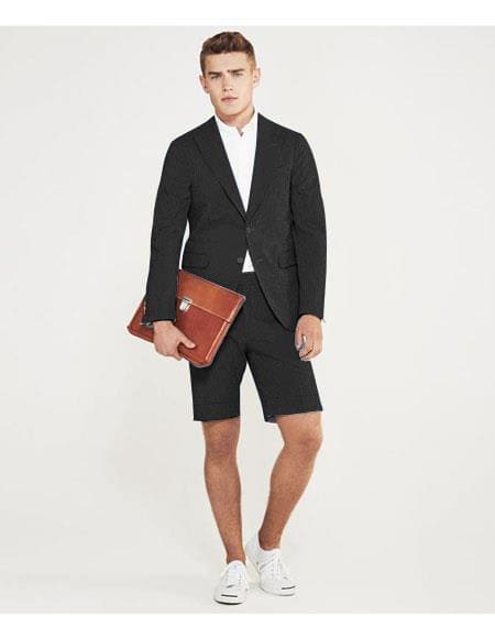 Mens Blazer With Shorts - Black Suit - AlbertoNardoniStore