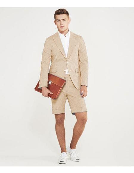 Mens Blazer With Shorts - Camel Suit - AlbertoNardoniStore