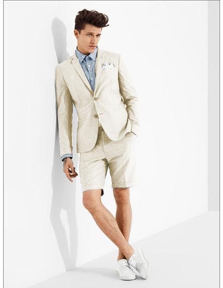 Mens Blazer With Shorts - Ivory Suit - AlbertoNardoniStore