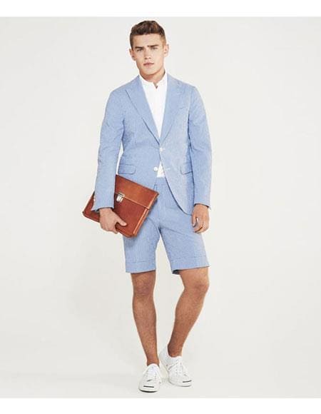 Mens Blazer With Shorts - Light Blue Suit - AlbertoNardoniStore