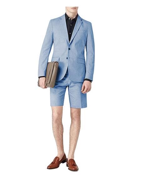 Mens Blazer With Shorts - Light Blue Suit - AlbertoNardoniStore