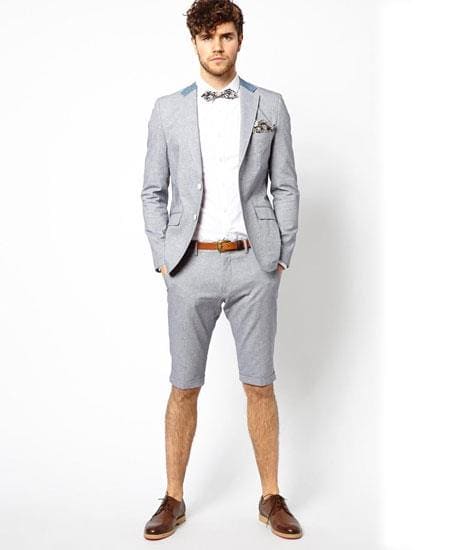 Mens Blazer With Shorts - Light Grey Suit - AlbertoNardoniStore