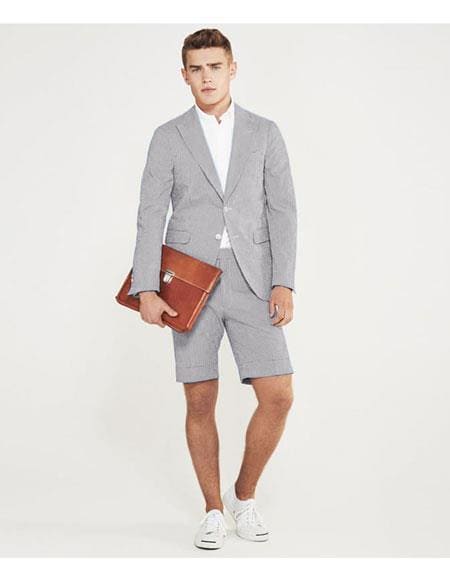 Mens Blazer With Shorts - Light Grey Suit - AlbertoNardoniStore