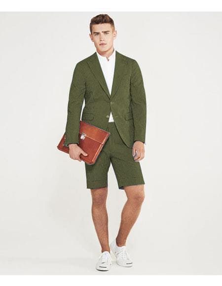 Mens Blazer With Shorts - Olive Suit - AlbertoNardoniStore