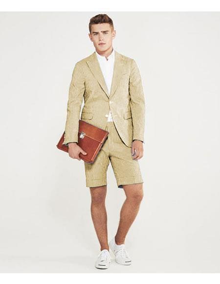 Mens Blazer With Shorts - Sand Suit - AlbertoNardoniStore