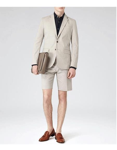 Mens Blazer With Shorts - Tan Suit - AlbertoNardoniStore