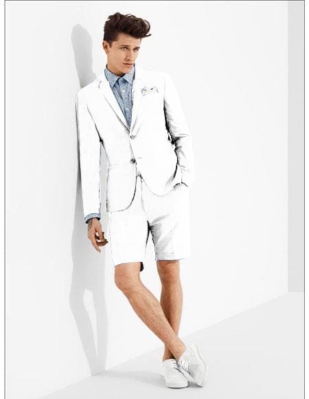 Mens Blazer With Shorts - White Suit - AlbertoNardoniStore