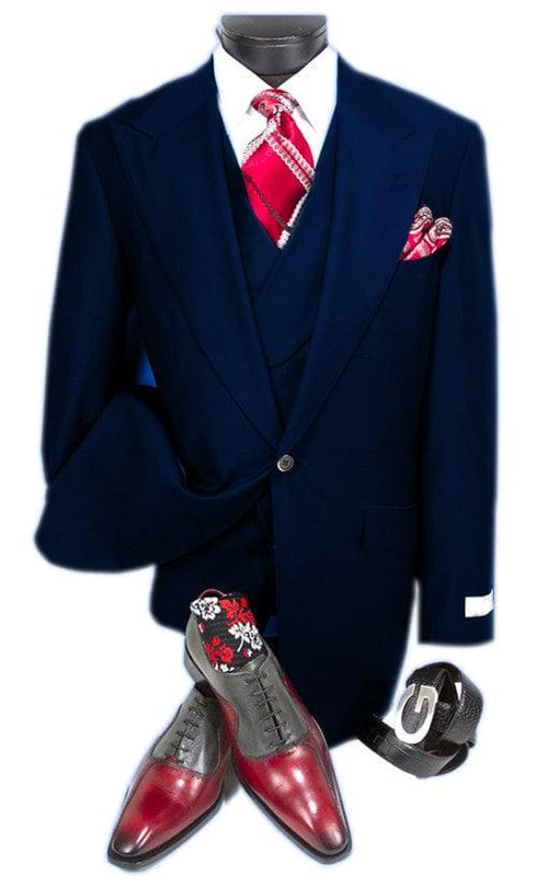 Mens Blue 3 Piece Suit - Blue Vested Suit - AlbertoNardoniStore