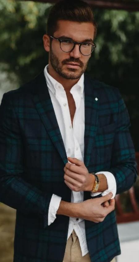 Mens Blue Plaid Blazer - AlbertoNardoniStore