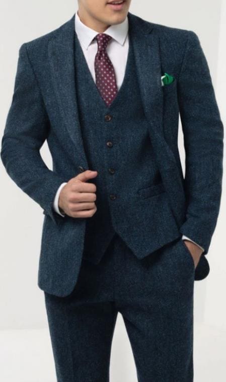 Mens Blue Windowpane Check Tweed Suit - AlbertoNardoniStore