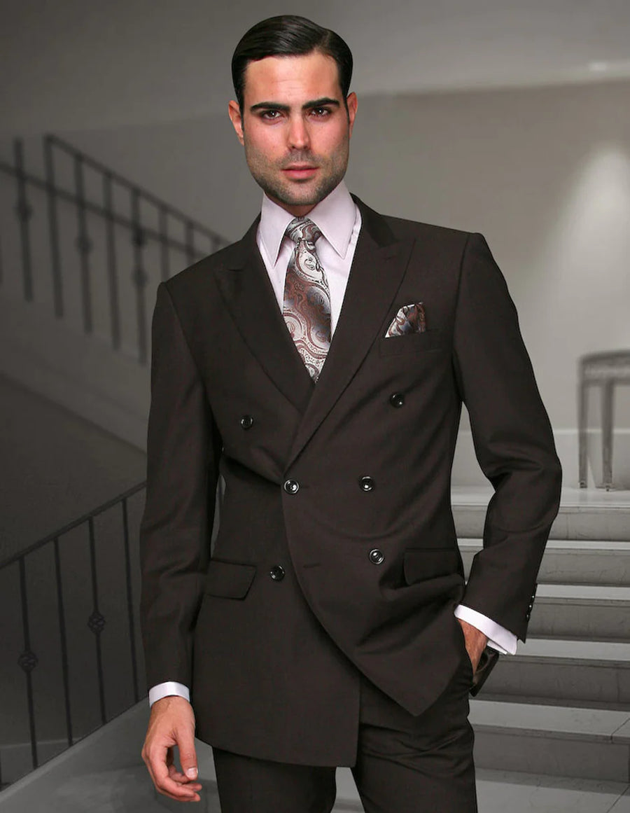 Mens Brown Double Breasted Suit - AlbertoNardoniStore