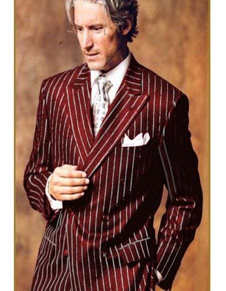 Mens Burgundy Pinstripe Suit - AlbertoNardoniStore