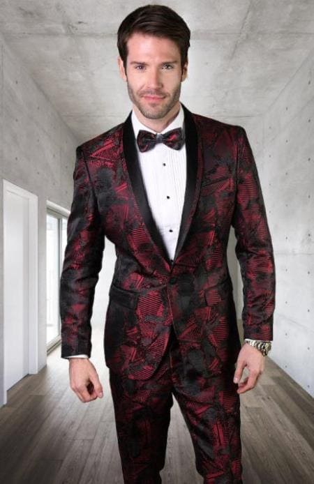 Mens Burgundy Slim Fit Suit - AlbertoNardoniStore