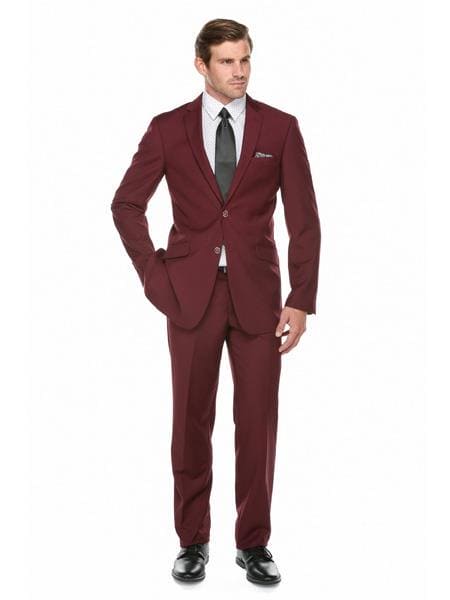 Mens Burgundy Slim Fit Suit - AlbertoNardoniStore