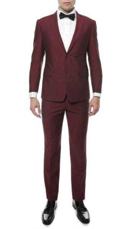 Mens Burgundy Slim Fit Suit - AlbertoNardoniStore