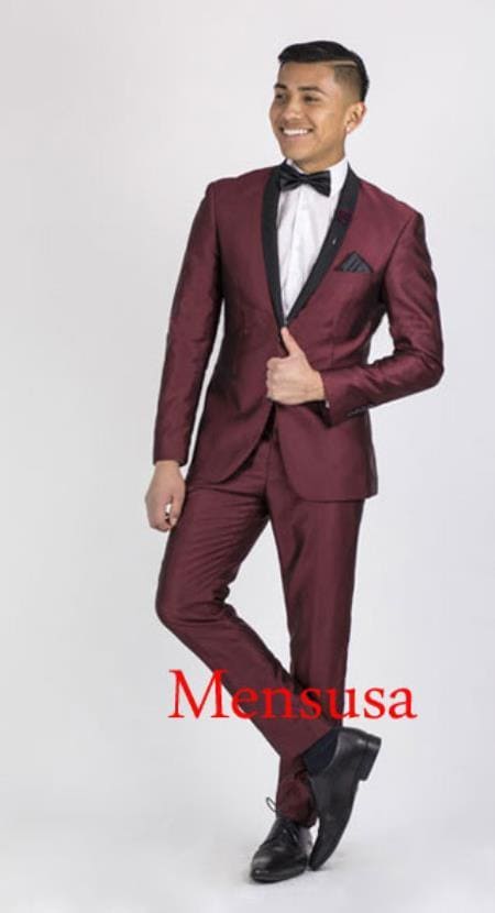 Mens Burgundy Slim Fit Suit - AlbertoNardoniStore