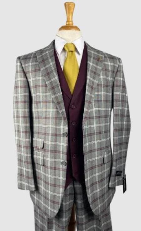 Mens Burgundy Slim Fit Suit - AlbertoNardoniStore