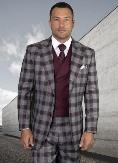 Mens Burgundy Slim Fit Suit - AlbertoNardoniStore