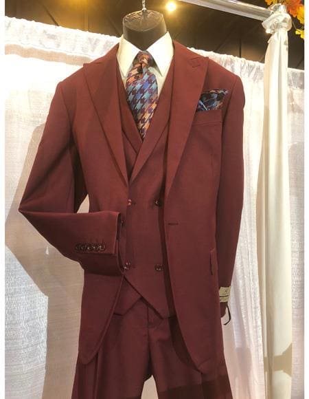 Mens Burgundy Slim Fit Suit - AlbertoNardoniStore