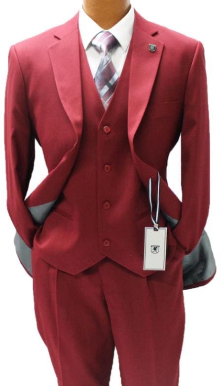 Mens Burgundy Slim Fit Suit - AlbertoNardoniStore