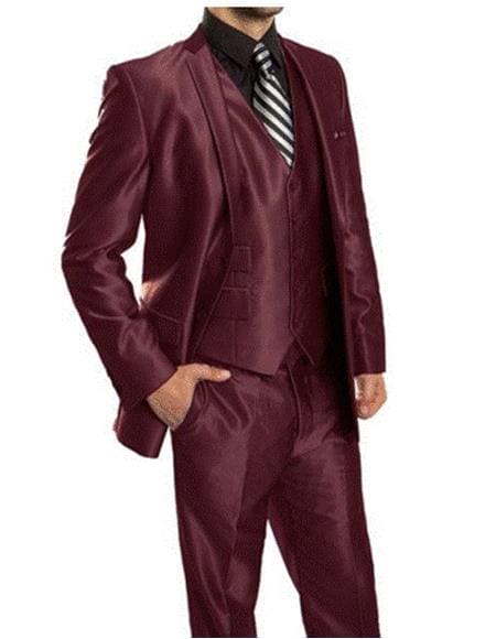 Mens Burgundy Slim Fit Suit - AlbertoNardoniStore