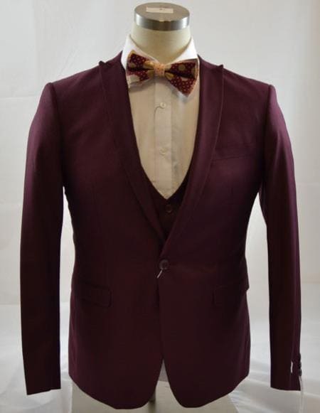 Mens Burgundy Slim Fit Suit - AlbertoNardoniStore