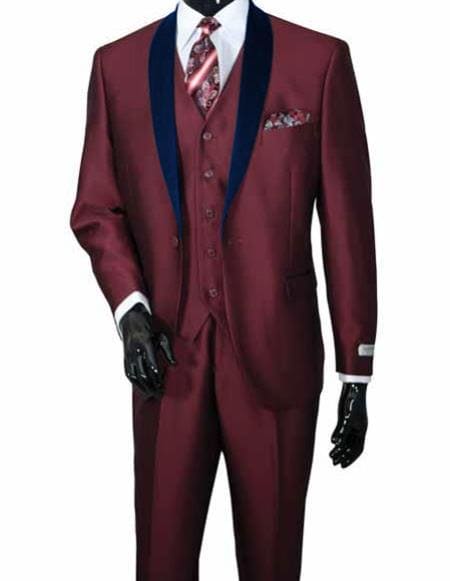 Mens Burgundy Slim Fit Suit - AlbertoNardoniStore