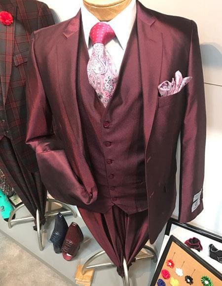 Mens Burgundy Slim Fit Suit - AlbertoNardoniStore