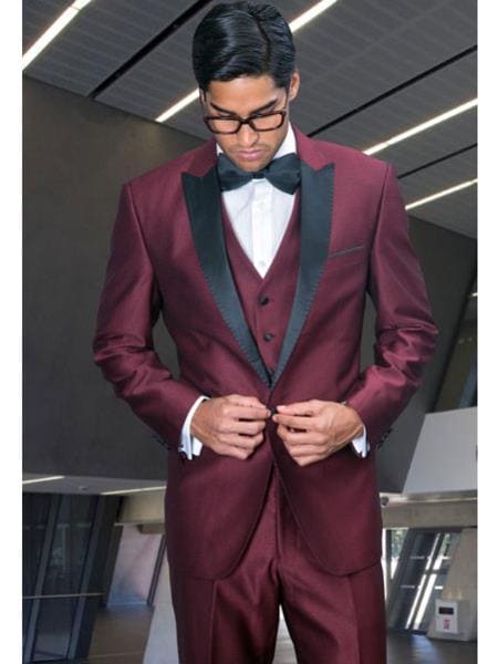 Mens Burgundy Slim Fit Suit - AlbertoNardoniStore