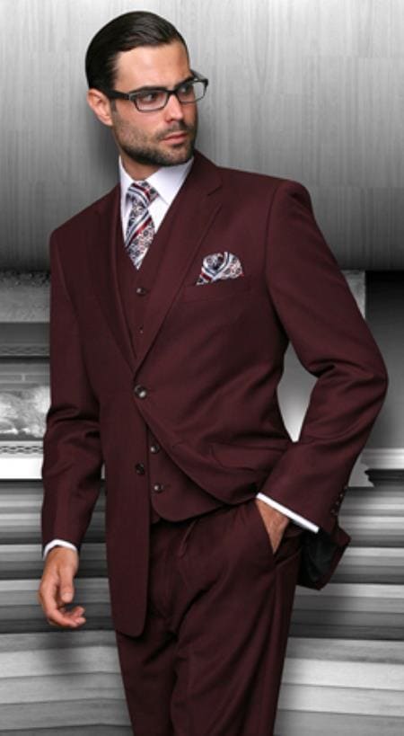 Mens Burgundy Slim Fit Suit - AlbertoNardoniStore