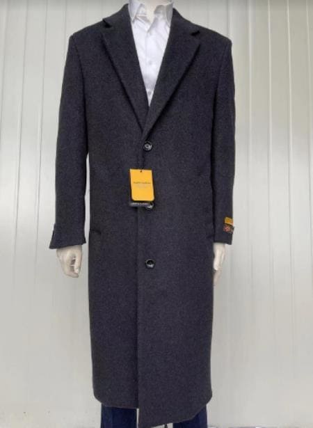 Mens Cashmere Blend Black Coat Long length - Cashmere Long Overcoat - AlbertoNardoniStore