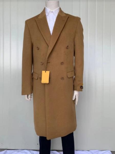 Mens Cashmere Blend Brown Coat Long length - Cashmere Long Overcoat - AlbertoNardoniStore