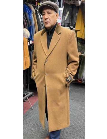 Mens Cashmere Blend Brown Full length Overcoat - AlbertoNardoniStore