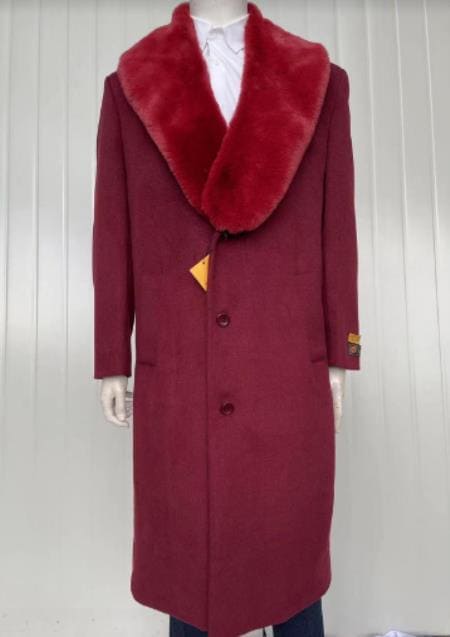 Mens Cashmere Blend Burgundy Coat Long length - Cashmere Long Overcoat - AlbertoNardoniStore