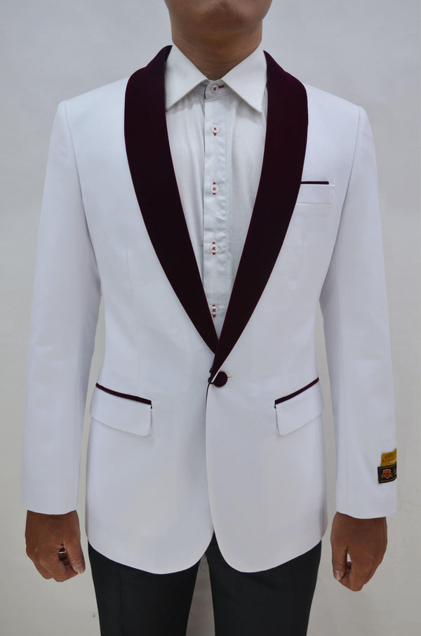 Dinner Jacket - White/Burgundy - Mens Wholesale Blazers - AlbertoNardoniStore