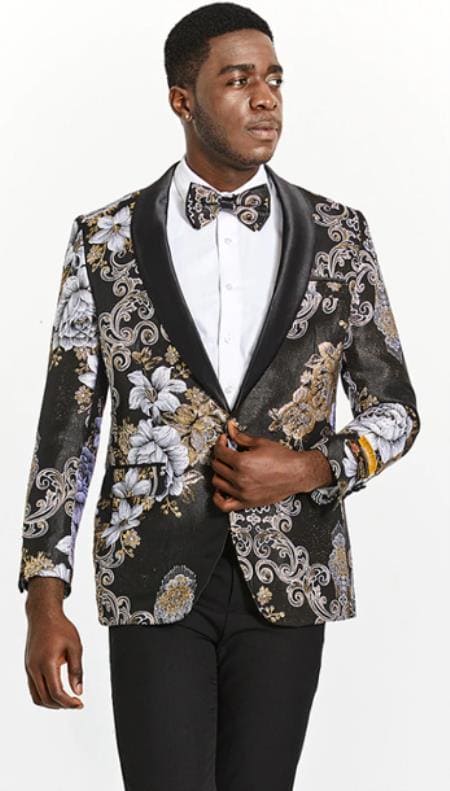 Mens Dinner Jacket For Sale - Black and Silver Dinner Jacket - AlbertoNardoniStore